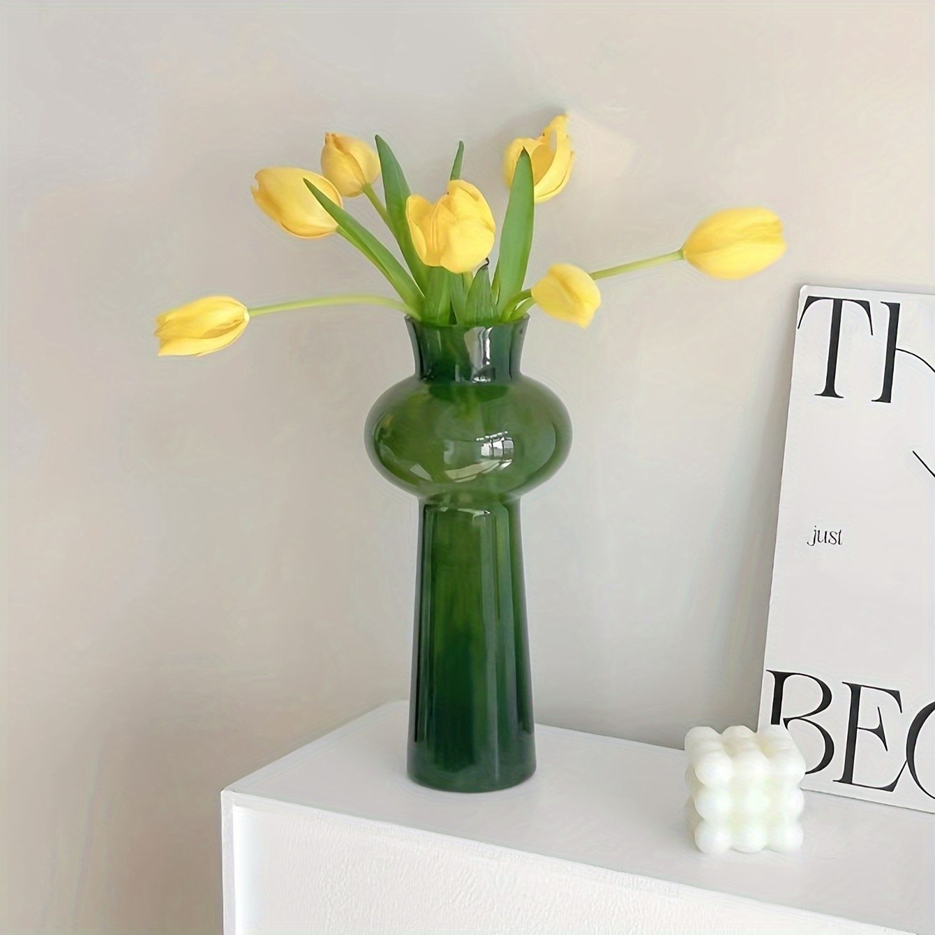 ガラス製花瓶 緑と黄色のグラデーション