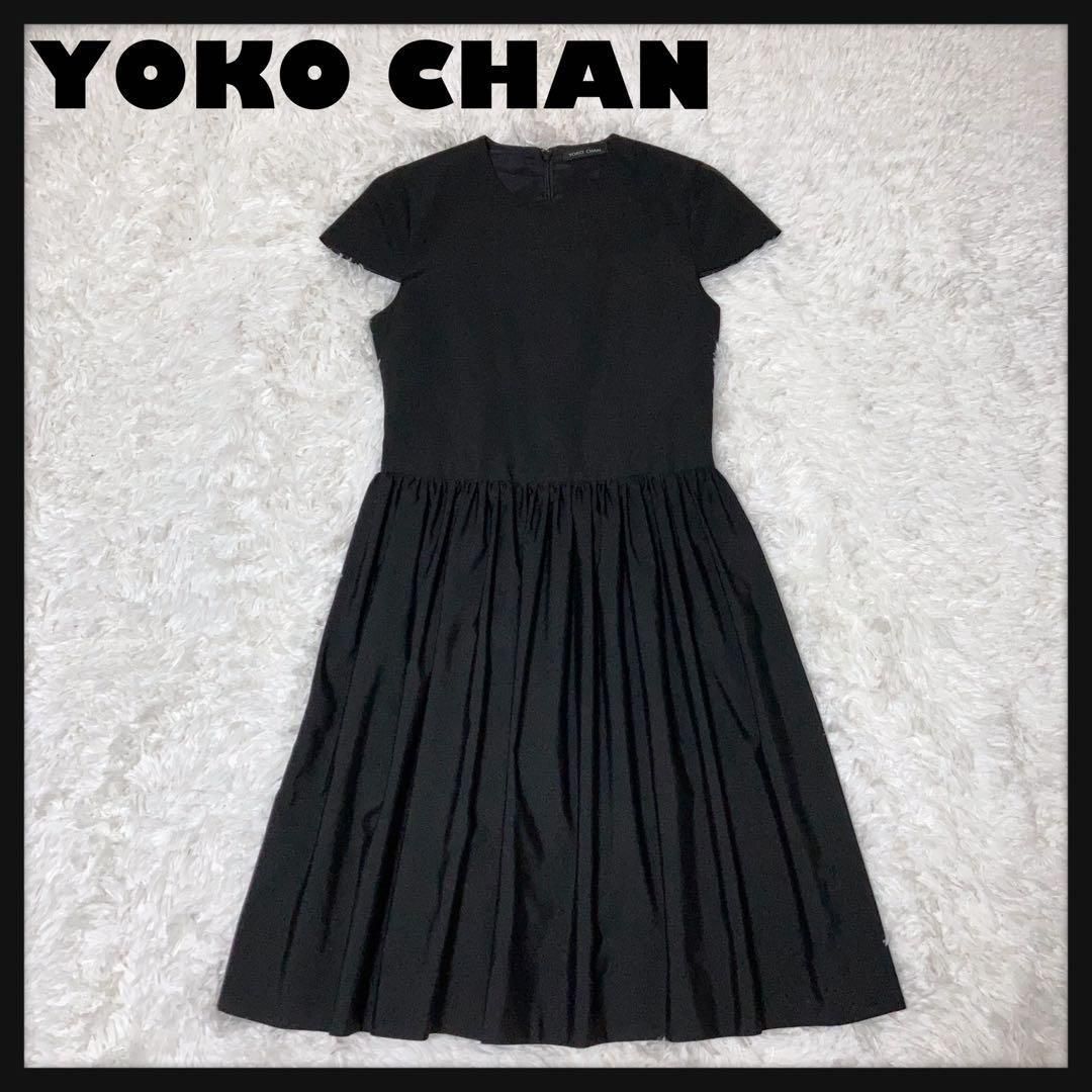 【yokochan】アシンメトリック ノースリーブ ワンピース　40 極美品】YOKOCHAN パフスリーブドッキングワンピース 40 黒