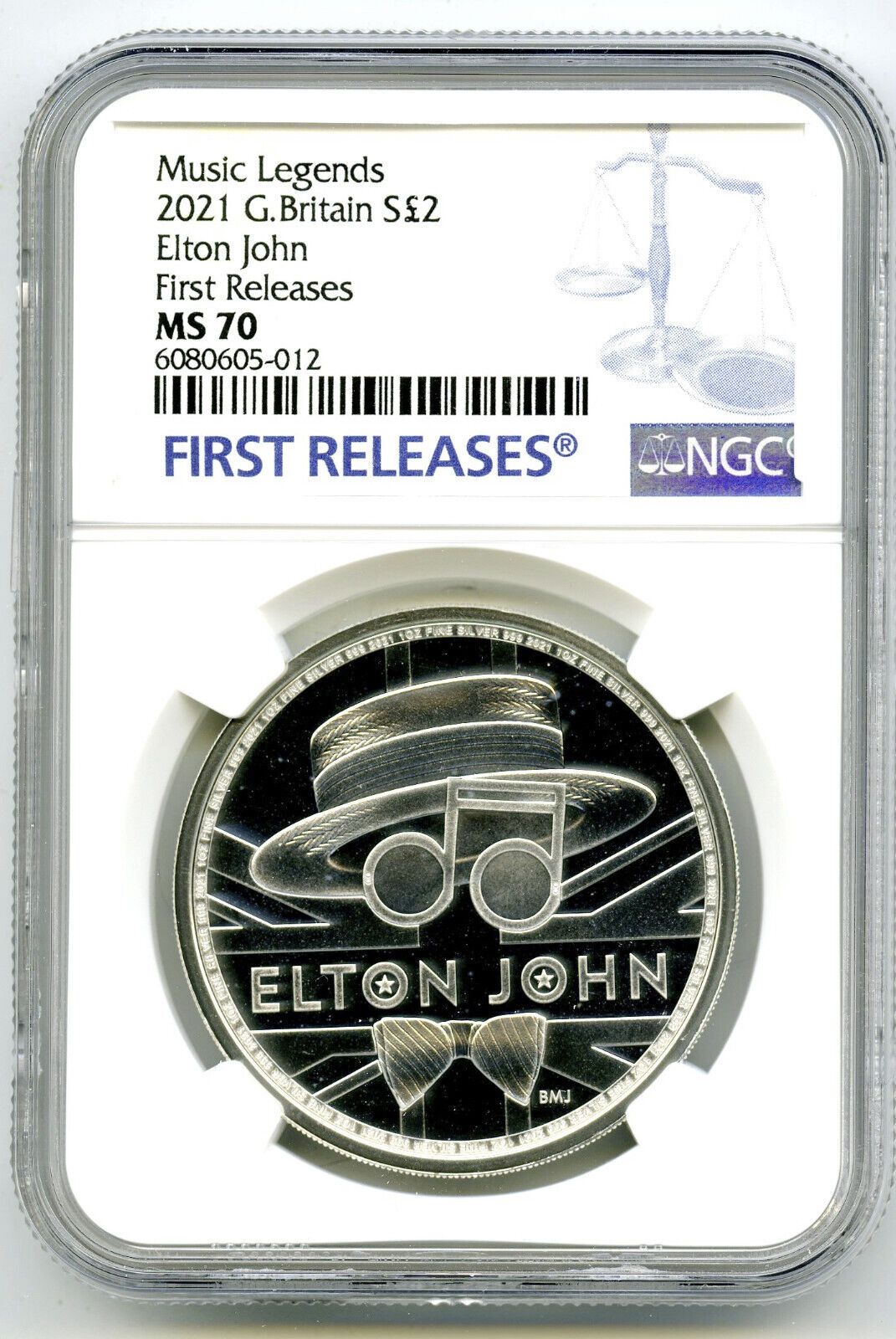 2021 2PD GREAT BRITAIN 1OZ SILVER VERSION ELTON JOHN NGC MS70 FIRST RELEASES