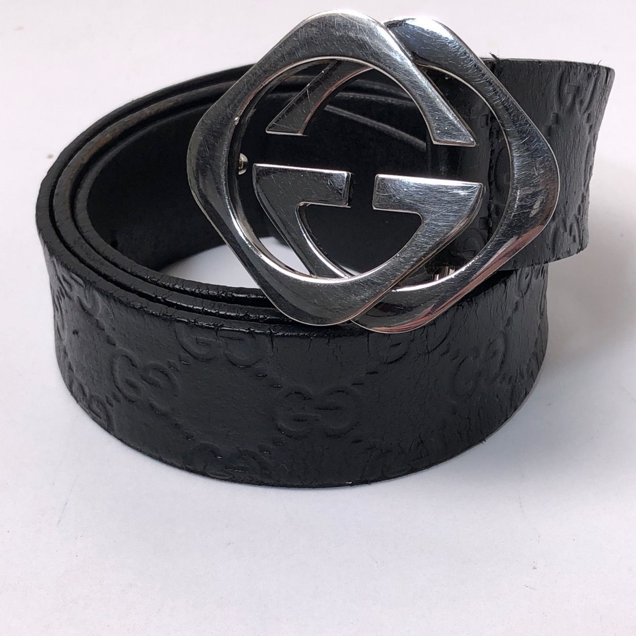 GUCCI グッチ ベルト レザー シマ GG総柄 ブラック グッチ ブラック インターロッキングG GG シマ レザーベルト
