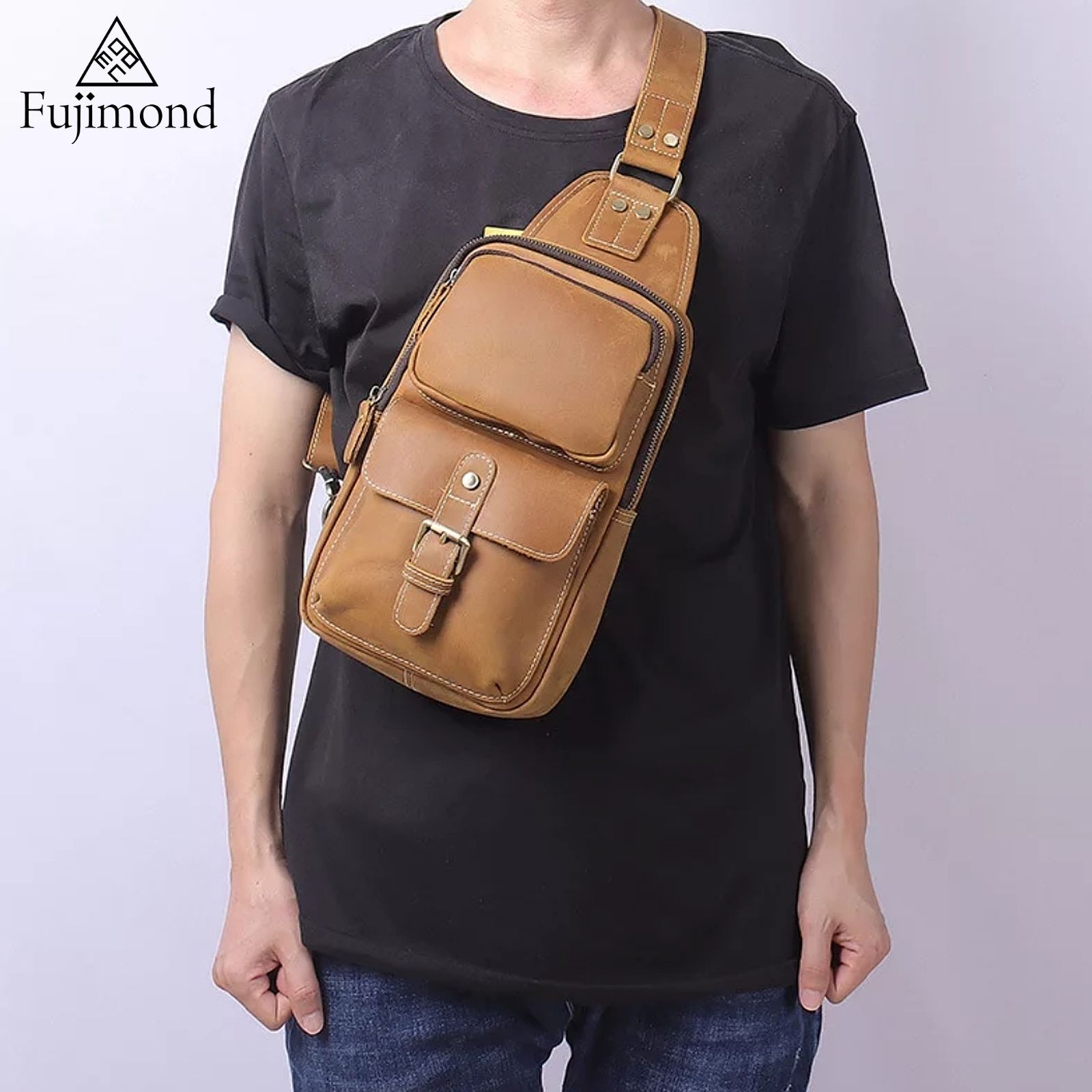 Fujimond本革ボディバッグショルダーバッグ厚手 Fujimond本革ボディバッグショルダーバッグ エルーサココア ボディ