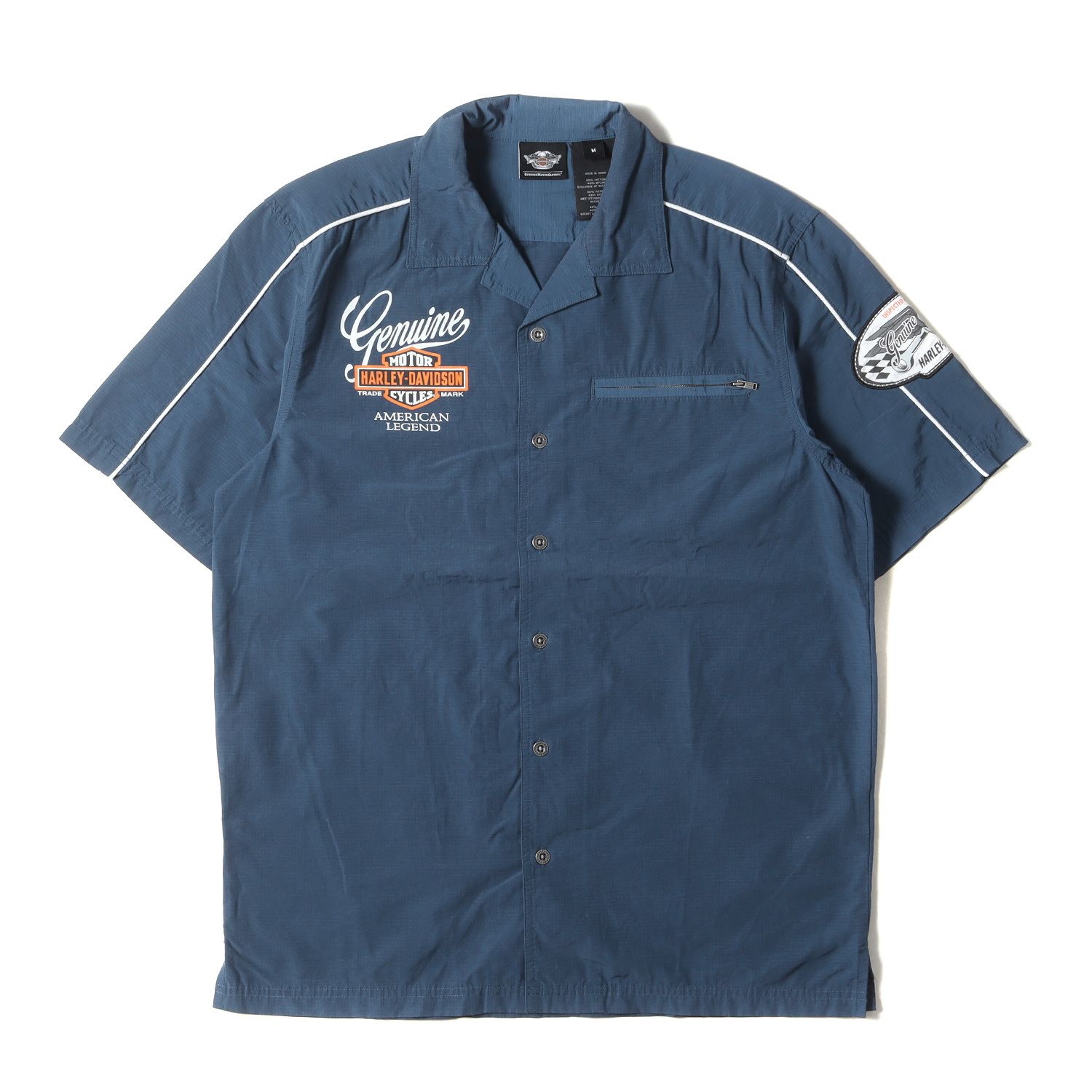 HARLEY-DAVIDSON ハーレーダビッドソン シャツ サイズ:M / ロゴプリント リップストップ 60/40クロス オープンカラー 半袖シャツ ネイビー 紺 / トップス カジュアルシャツ【メンズ】