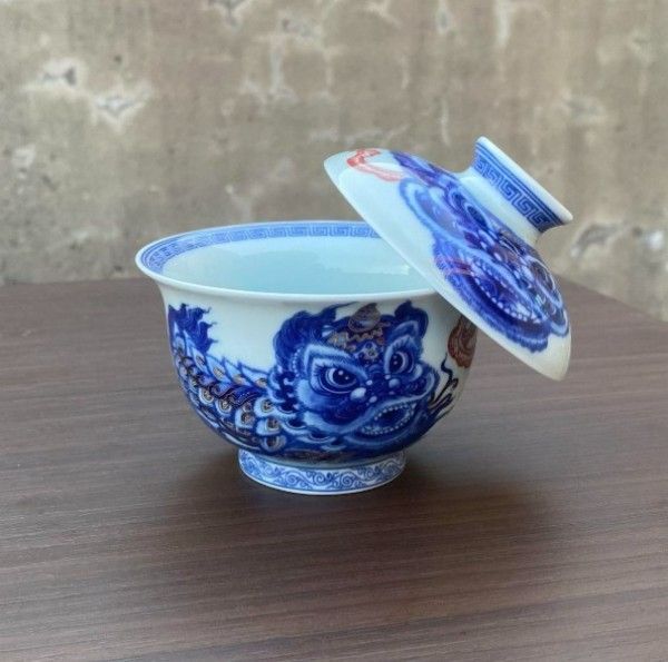 注文割引 中国茶器 青花釉里紅祥龍三才蓋碗 景徳镇 飲茶食器 蓋