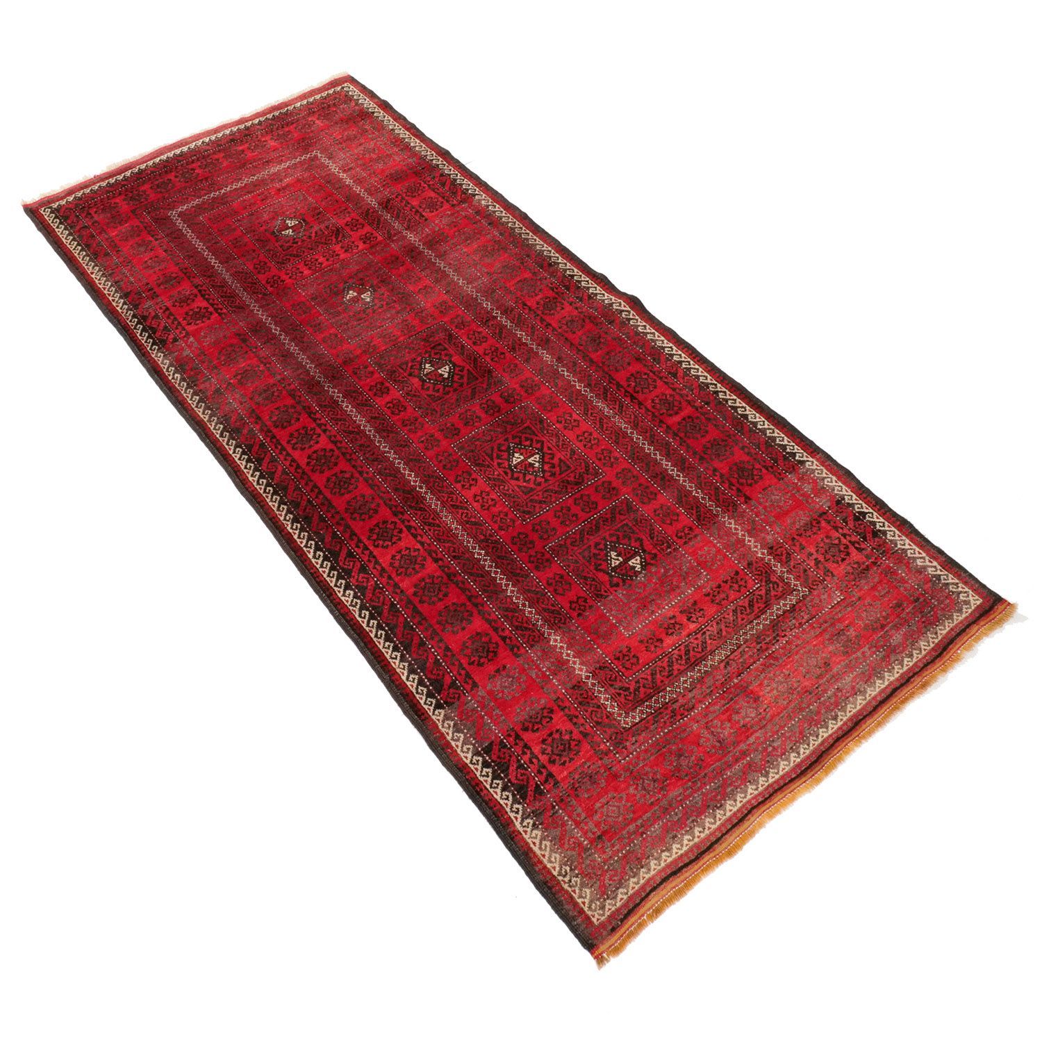 ニシャブール 1960年代 2400×1070mm セミアンティーク メムリングギュル 手織り - carpet-アンティークペルシャ絨毯 ヴィンテージラグ専門店