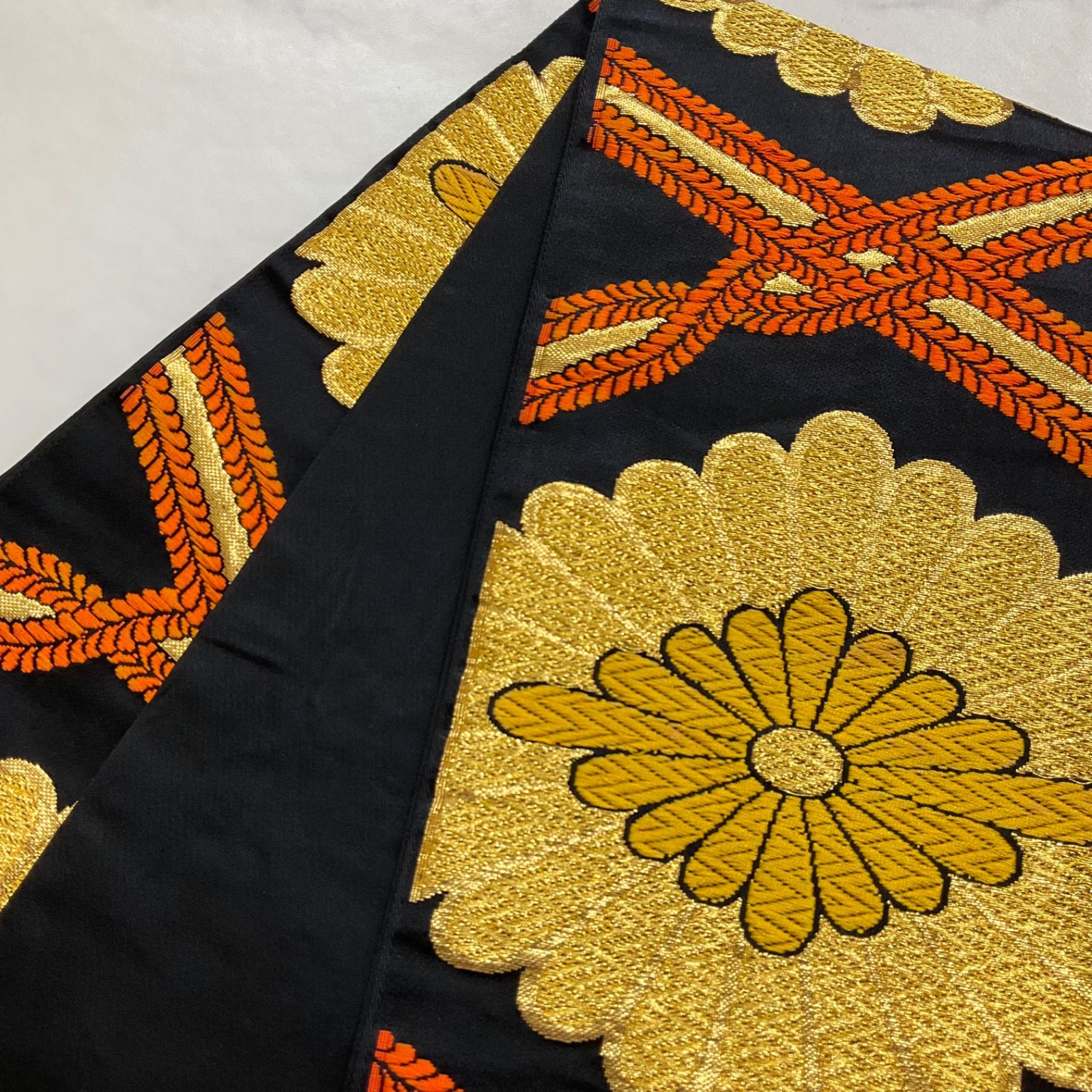 ◇kimono+one◇子供帯◇西陣織◇上質なふっくら唐織◇正絹◇全通柄◇菊