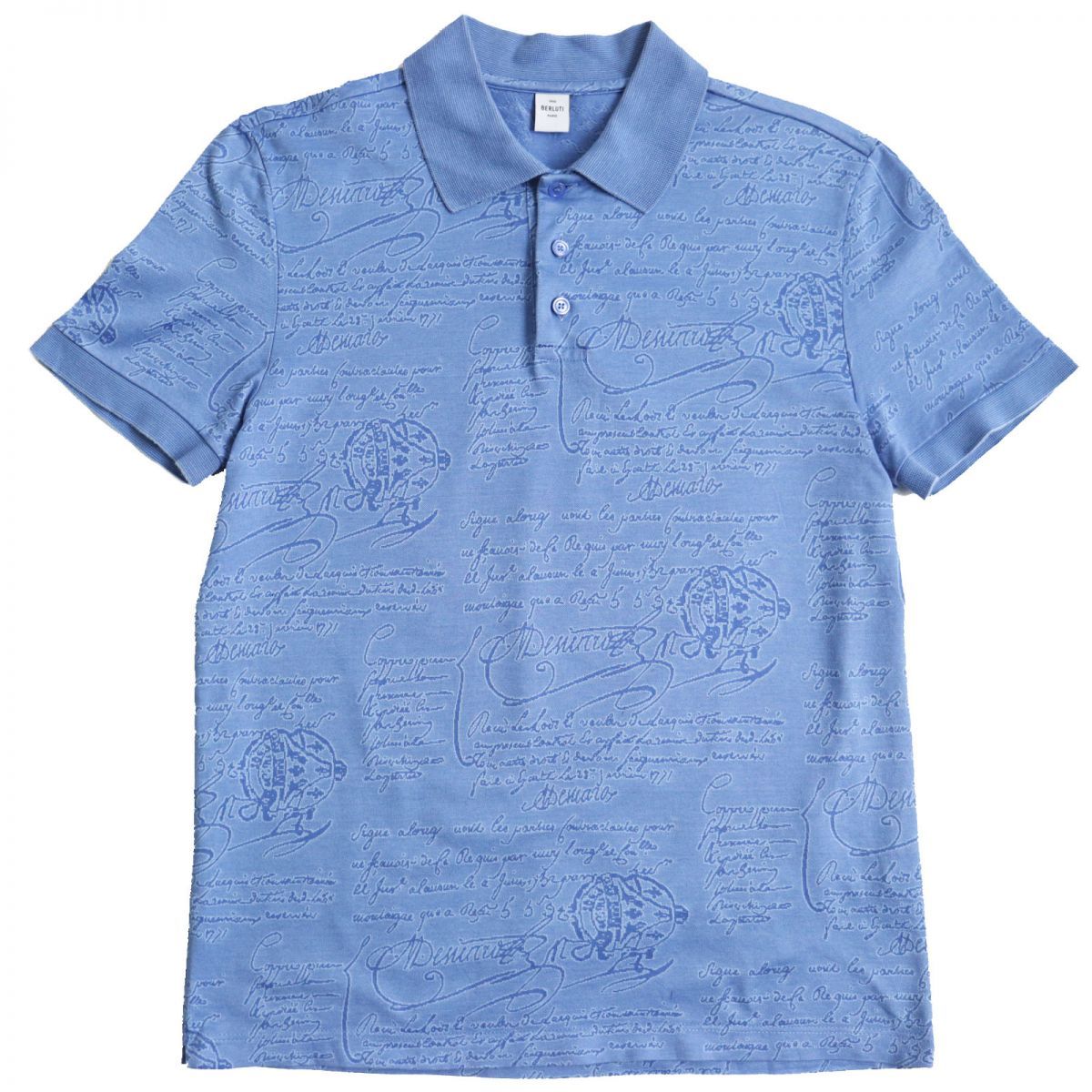 Berluti ベルルッティ カリグラフィ ポロシャツ ブルー 美品○BERLUTI ベルルッティ コットン100％ カリグラフィ 鹿の子