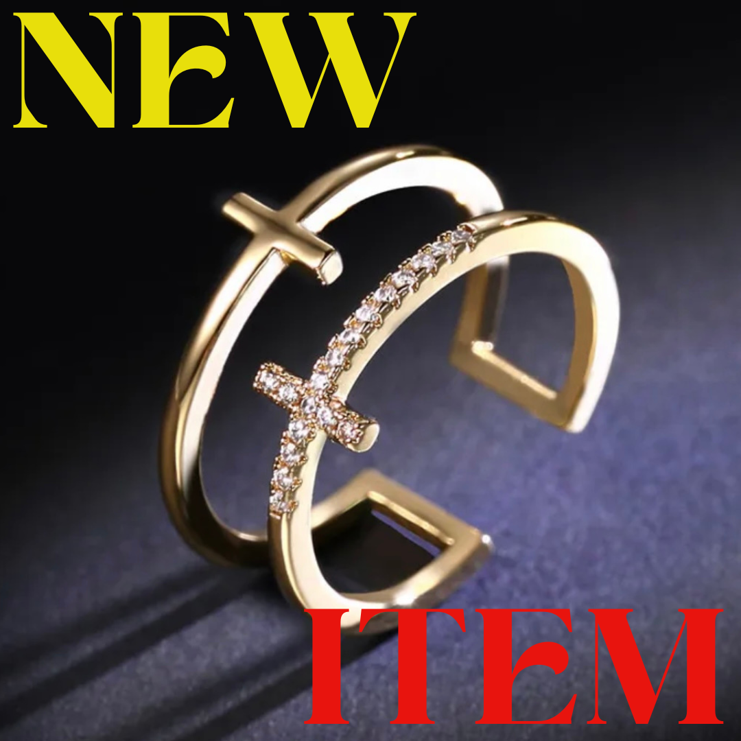 指輪 ゴールド リング フリーサイズ ダイヤモンド クロス 宝石 十字架 韓国 プレゼント