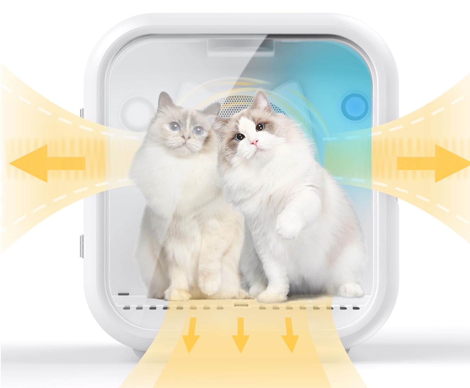 ペットドライルーム ドライヤー Totoro ball 小型犬 猫用 ドライハウス 乾燥機 ボックス 多頭用 過熱保護 風力 温度調節 花粉 犬 猫 エアシャワー対応 お風呂後 自動速乾 63L大容量 40dB静音性 ホワイト