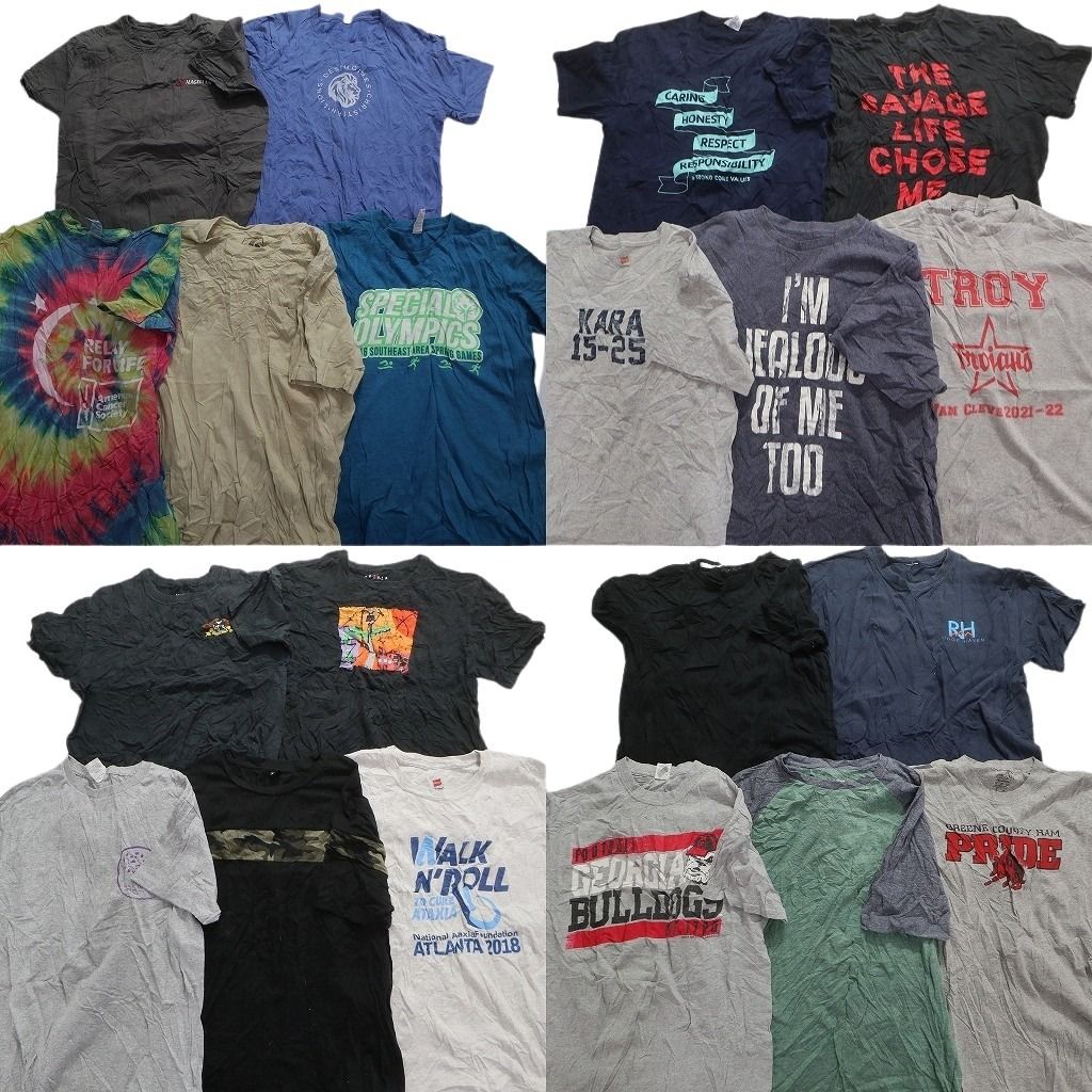 古着卸 まとめ売り カラーmix プリント 半袖Tシャツ 20枚セット (メンズ Ｍ ) タイダイ柄 ラグランＴ カモフラ 中古 古着 MY4312