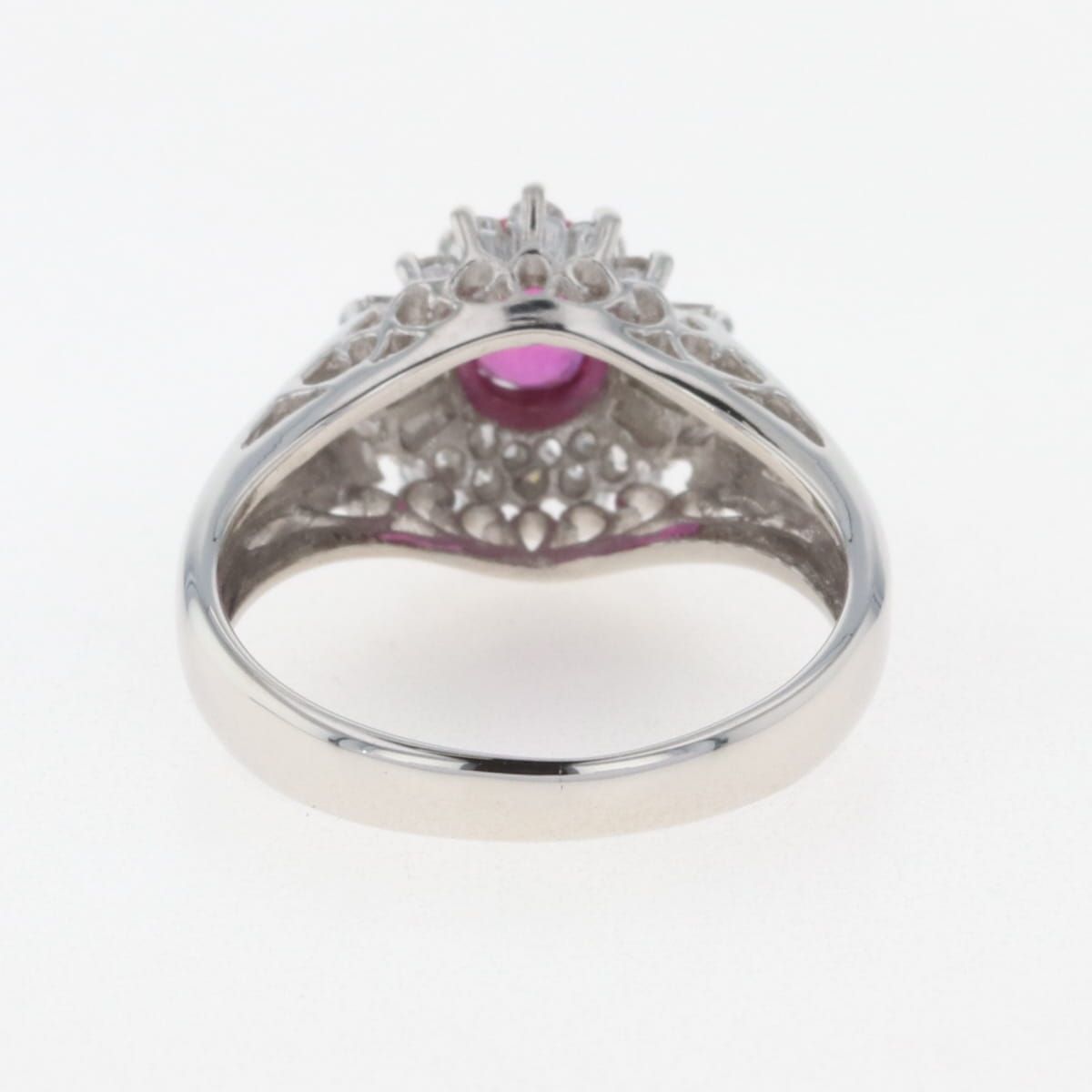 ルビー デザインリング プラチナ 指輪 メレダイヤ ピンキー リング 4号  