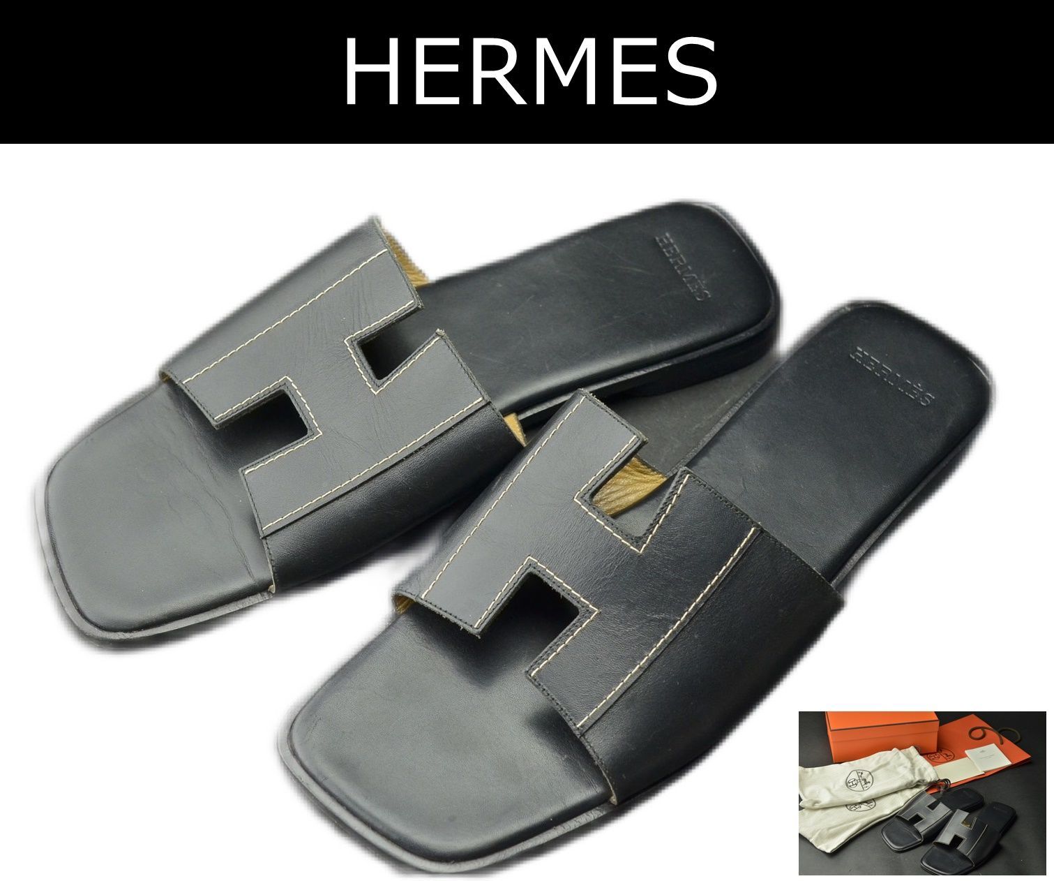 HERMES イズミール メンズ ネイビー サンダル サイズ42 27.5センチ