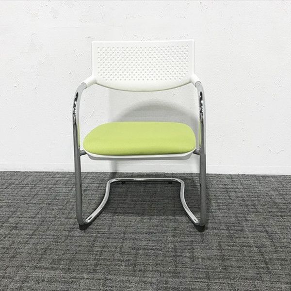 スタッキングチェア 2脚セット 肘付 ザーマス2 ホワイト グリーン