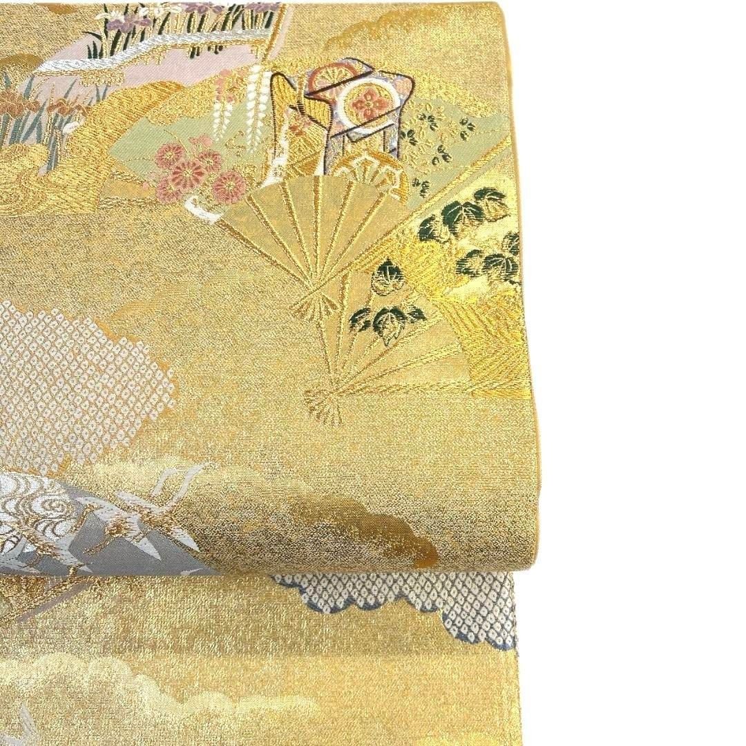 袋帯 扇 菊花 菖蒲 観世水 鶴 金糸 着物 102b p - メルカリ