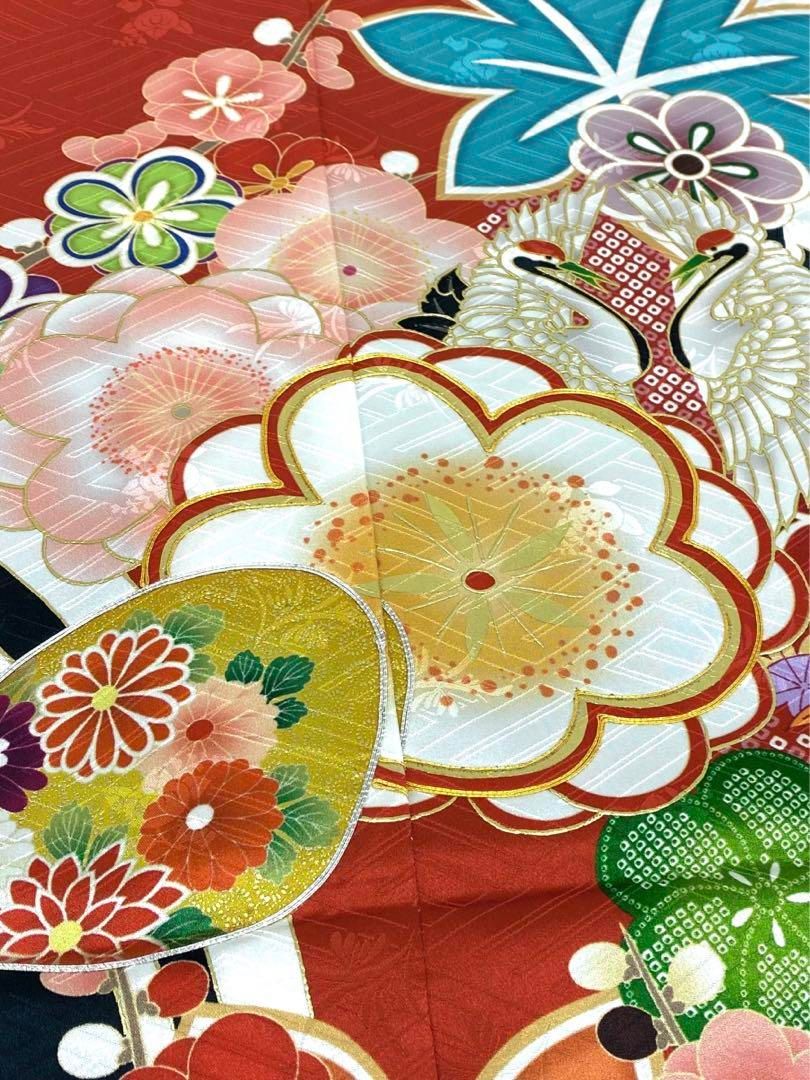 振袖 仮絵羽 金駒 金彩 ちりめん 正絹 未仕立て品 八掛付き 振袖 仮絵羽 金駒 金彩 紋意匠 正絹 未仕立て品 八掛付き MOK546