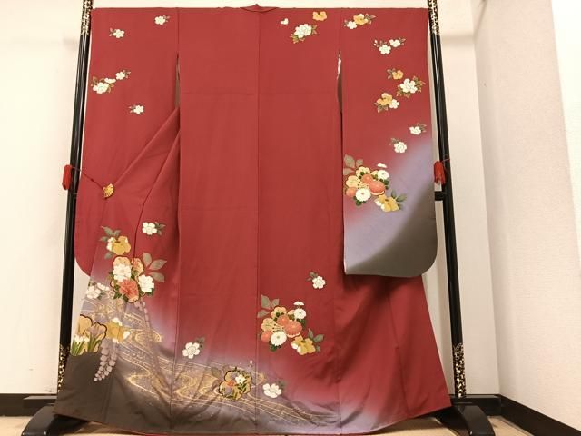 平和屋着物●豪華振袖　流水草花文　暈し染め　金彩　正絹　逸品　AAAY8610ph 平和屋着物○豪華振袖 流水草花文 暈し染め 金彩 正絹 逸品 AAAY8610ph