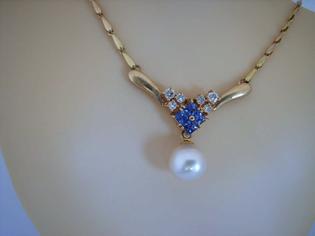 K18 サファイア ダイヤ 真珠 ネックレス ペンダント - ネックレス
