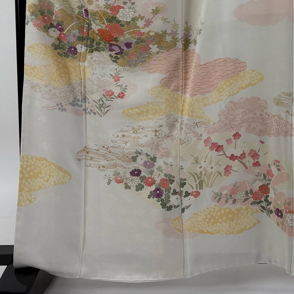 訪問着 身丈162.5cm 裄丈67.5cm L 袷 牡丹 雲文 刺繍 絞り 白