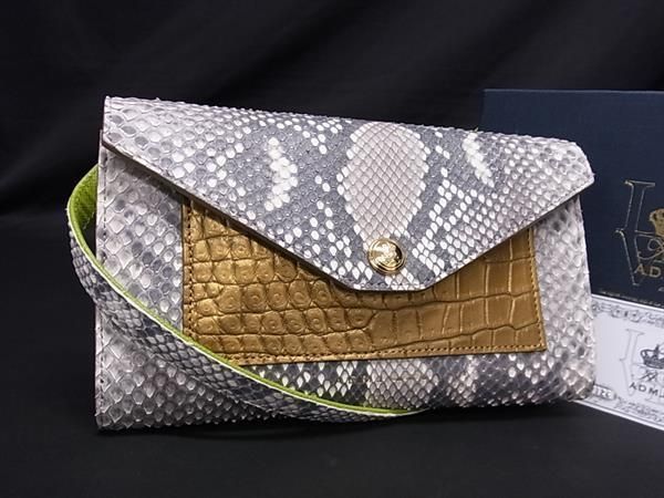 ■極上■本物■新品■未使用■ ADMJ エーディーエムジェイ パイソン×クロコダイル ショルダーウォレット 長財布 グレー系 AS5638 □極上□本物□新品□未使用□ ADMJ エーディーエムジェイ パイソン