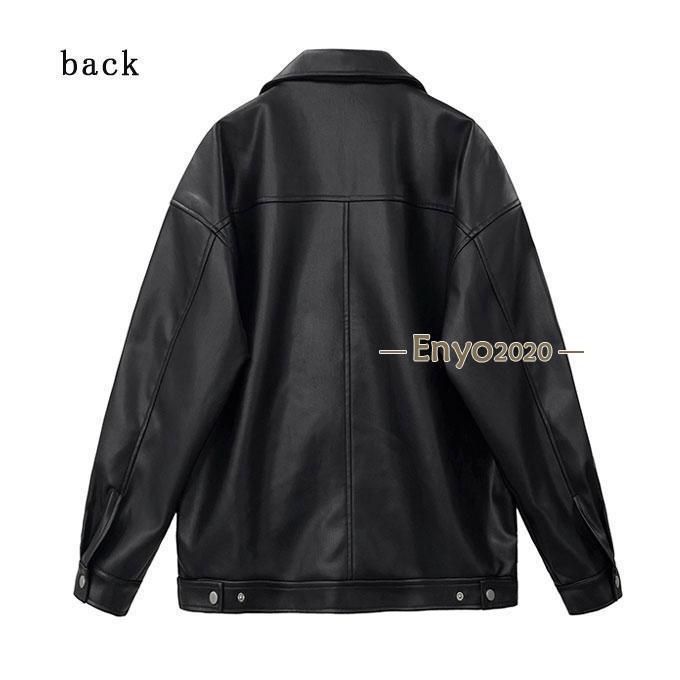 韓国♡襟付きレザー風 カジュアルジャケット アウター ブルゾン ライダース enyo2020_dd231012-yshitaka800