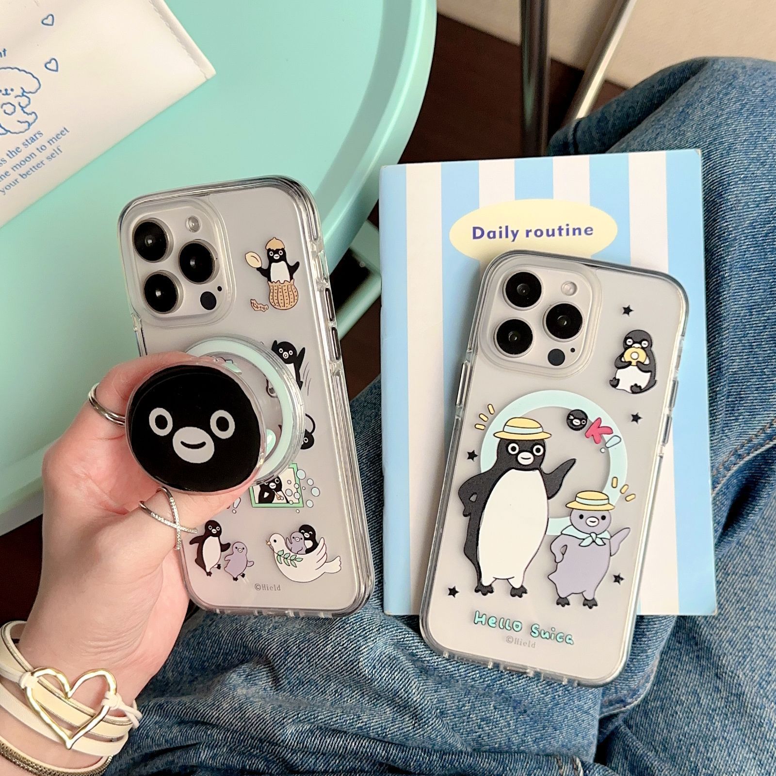 iPhone15ケース magsafe対応ケース ペンギンリング付き 透明ケース 背面保護 iPhone16proケース 四隅保護 iPhone多機種対応