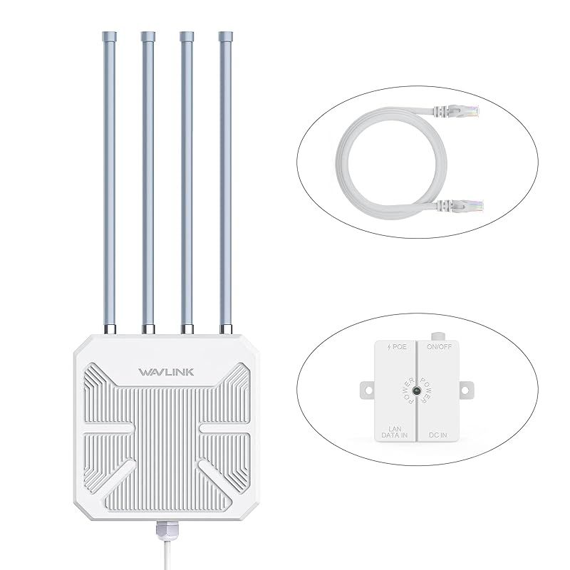 WAVLINK WiFi6 屋外メッシュルーター|AP|中継器 デュアルバンド2.4G 5G AX1800M PoE付き長距離屋外WiFiメッシュエクステンダー|4x8dBiハイゲインアンテナ|IP67耐候性エンクロージャー|シグナルブースターアンプ