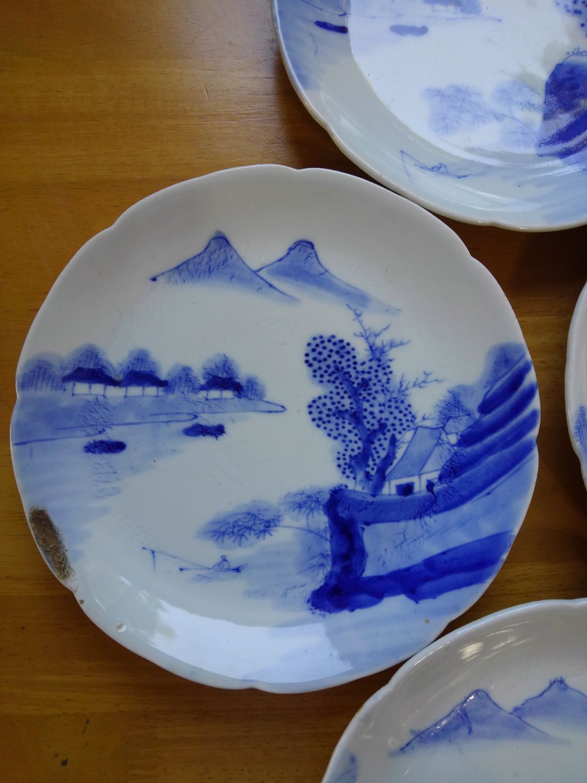 骨董　古伊万里　中皿5客　ザクロ　山水 骨董 古伊万里 中皿5客 ザクロ 山水 骨董品 古伊万里 山水画 中