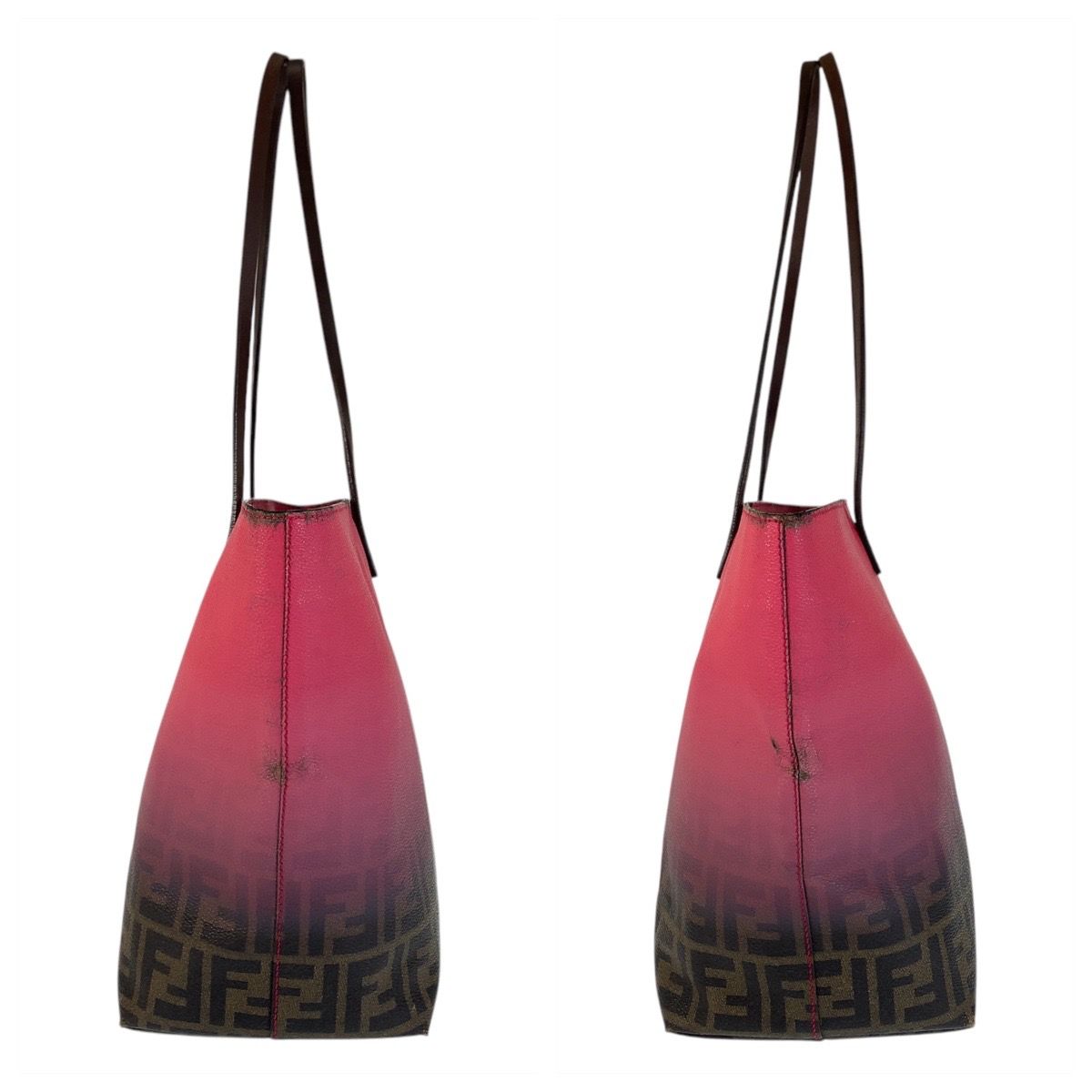 FENDI フェンディ ズッカ ピンク ブラウン レザー 8BH185 トートバッグ 