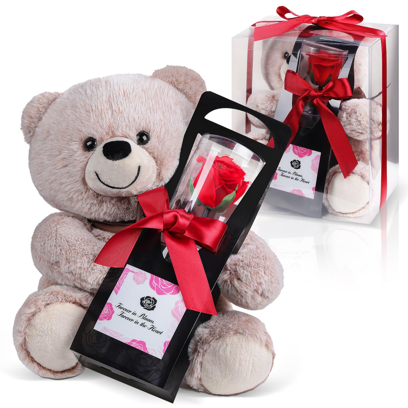 プリザーブドフラワー クマさんと一輪薔薇 赤 誕生日プレゼント 