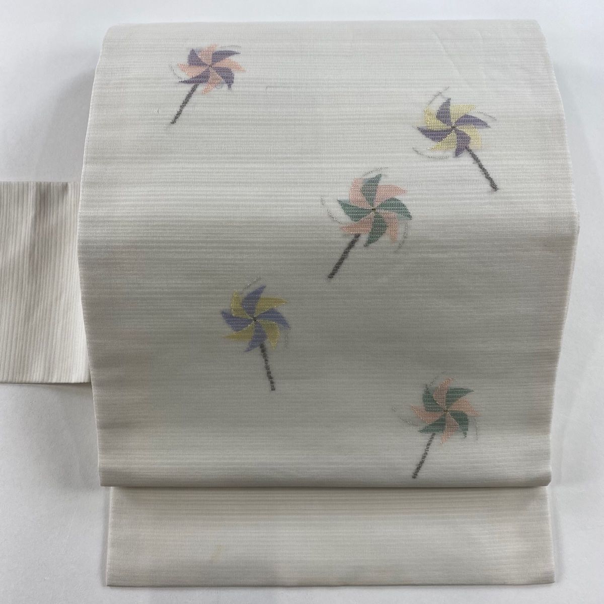 名古屋帯 秀品 夏帯 絽 風車 灰白 正絹