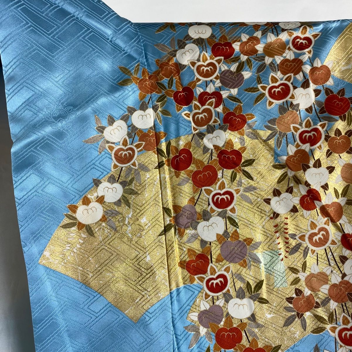 振袖 身丈156cm 裄丈61.5cm S 袷 吾妻徳穂 落款 橘 扇面 金糸 金彩  