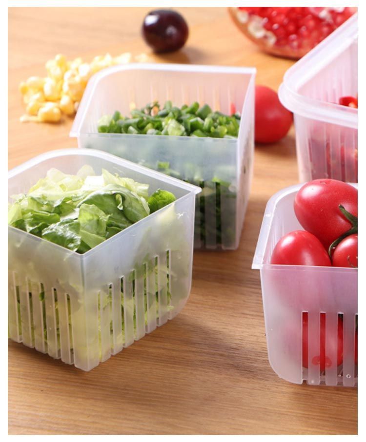 4in1 野菜 保存容器 水切り付き 2個セット 冷蔵庫 食品 収納ボックス
