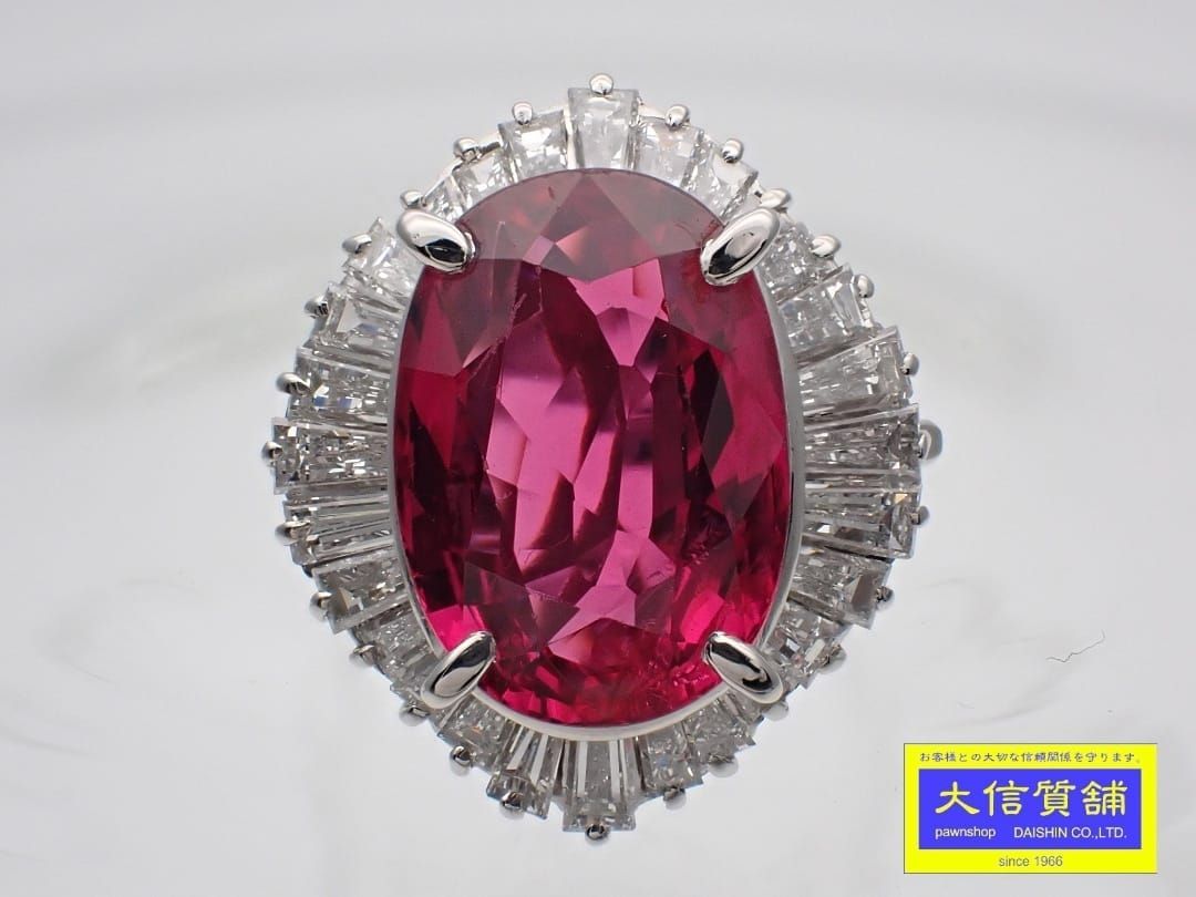 PT900 プラチナ ダイヤ取巻き スピネル リング 5.23ct D1.69ct 9号  