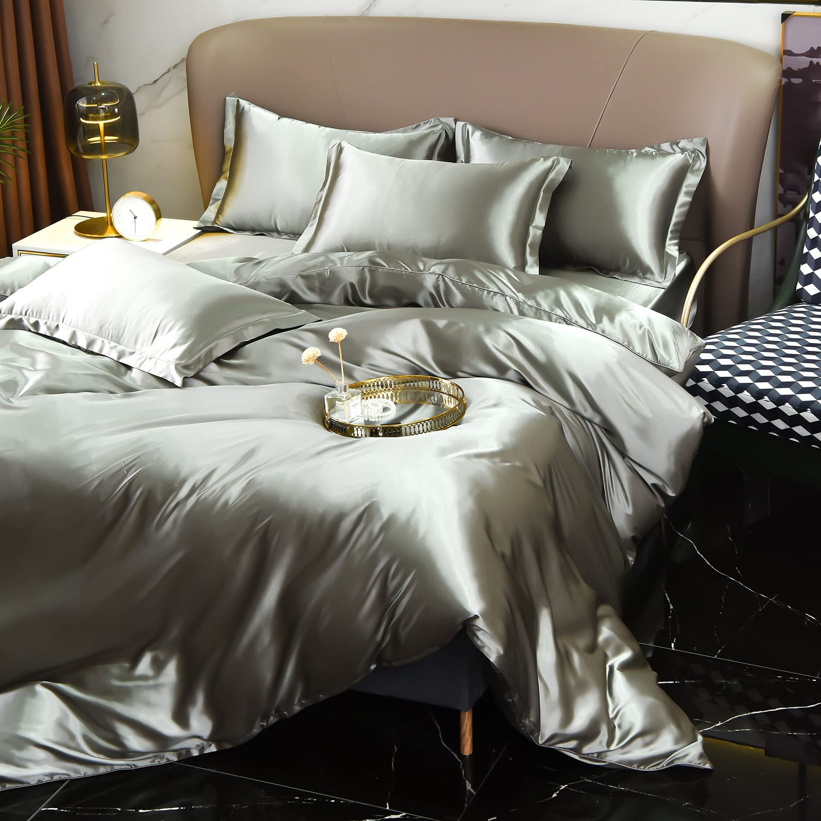 かけ布団カバー ツルツル 寝具カバーセット ふとんかばー 3点セット ボックスシーツ 光沢 掛け布団カバー シルク 布団カバーセット 無地 おしゃれ Premium商品 シングル GraceVally グレイ