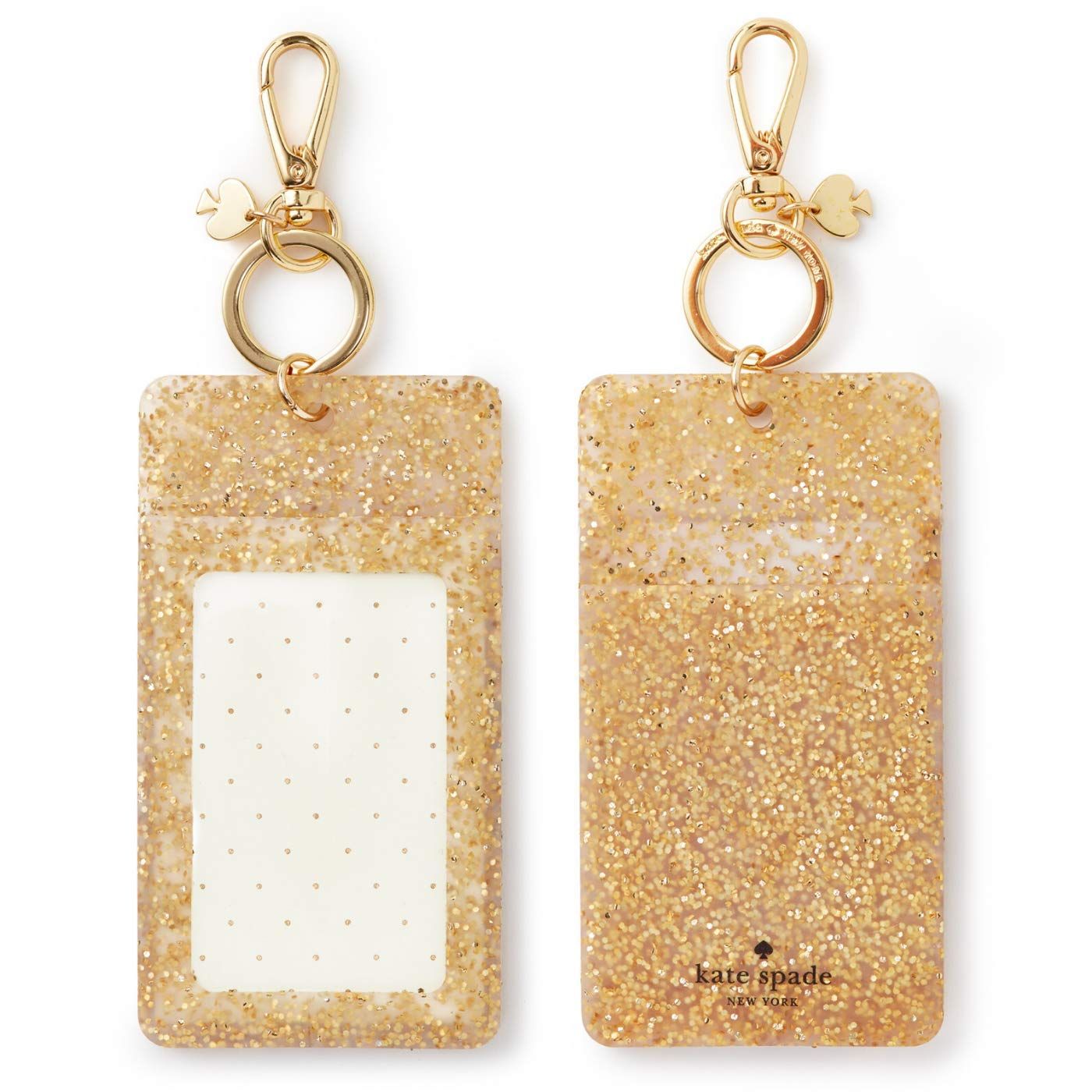 可愛い!! Kate Spade シリコン マルチグリッター キーチェーン Kate Spade New York IDバッジクリップキーチェーン ゴールド