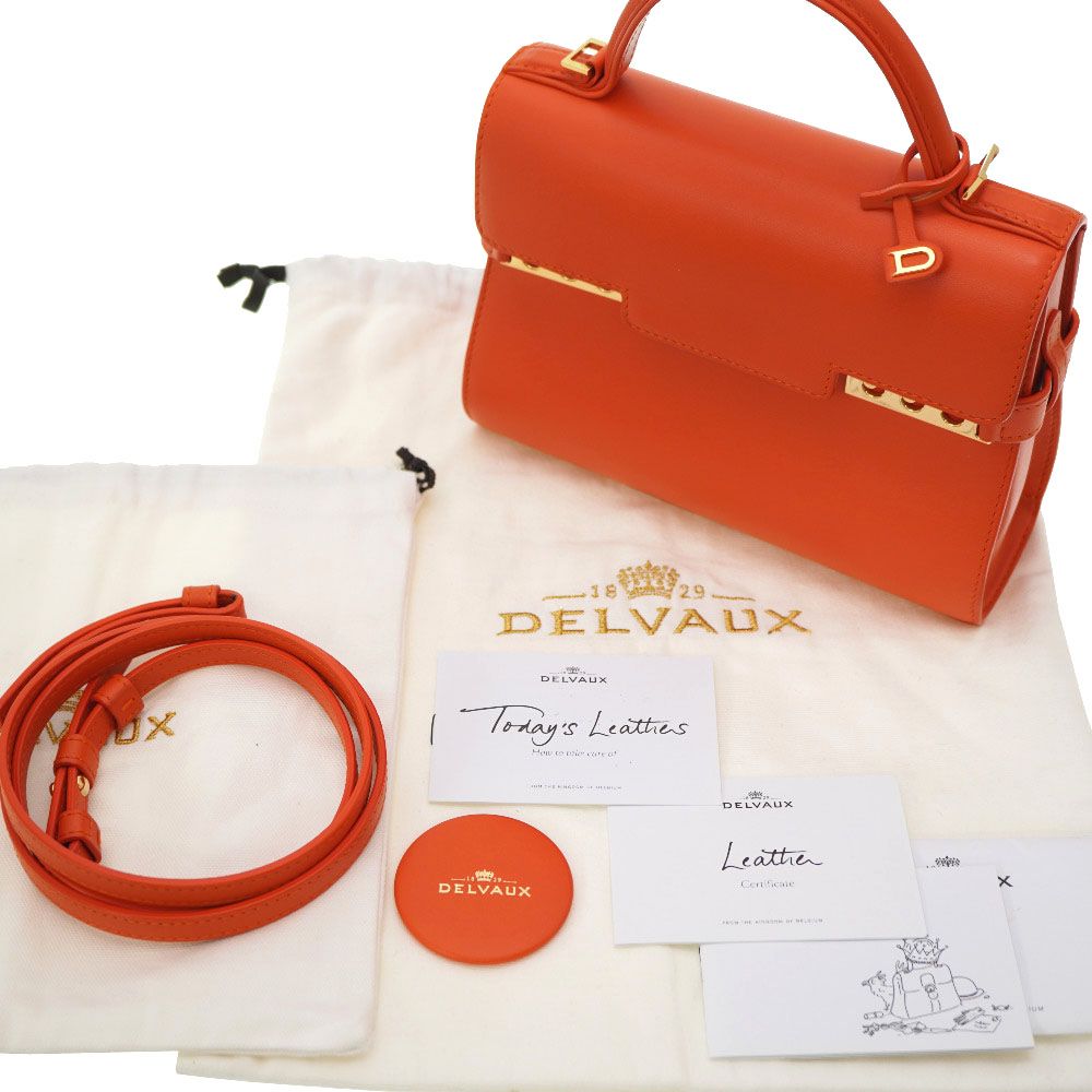 約19cmショルダー美品 デルボー タンペート ミニ ショルダー ハンドバッグ レザー オレンジ  ストラップ付 0159DELVAUX