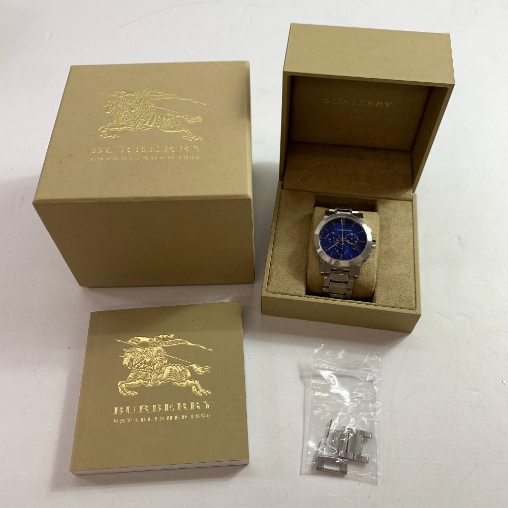 04w4946▽ BURBERRY バーバリー The City BU9363 腕時計 スイス シルバー ブルー 日付 ダイヤル 42mm メンズ クロノグラフ ステンレススチール 八王子店