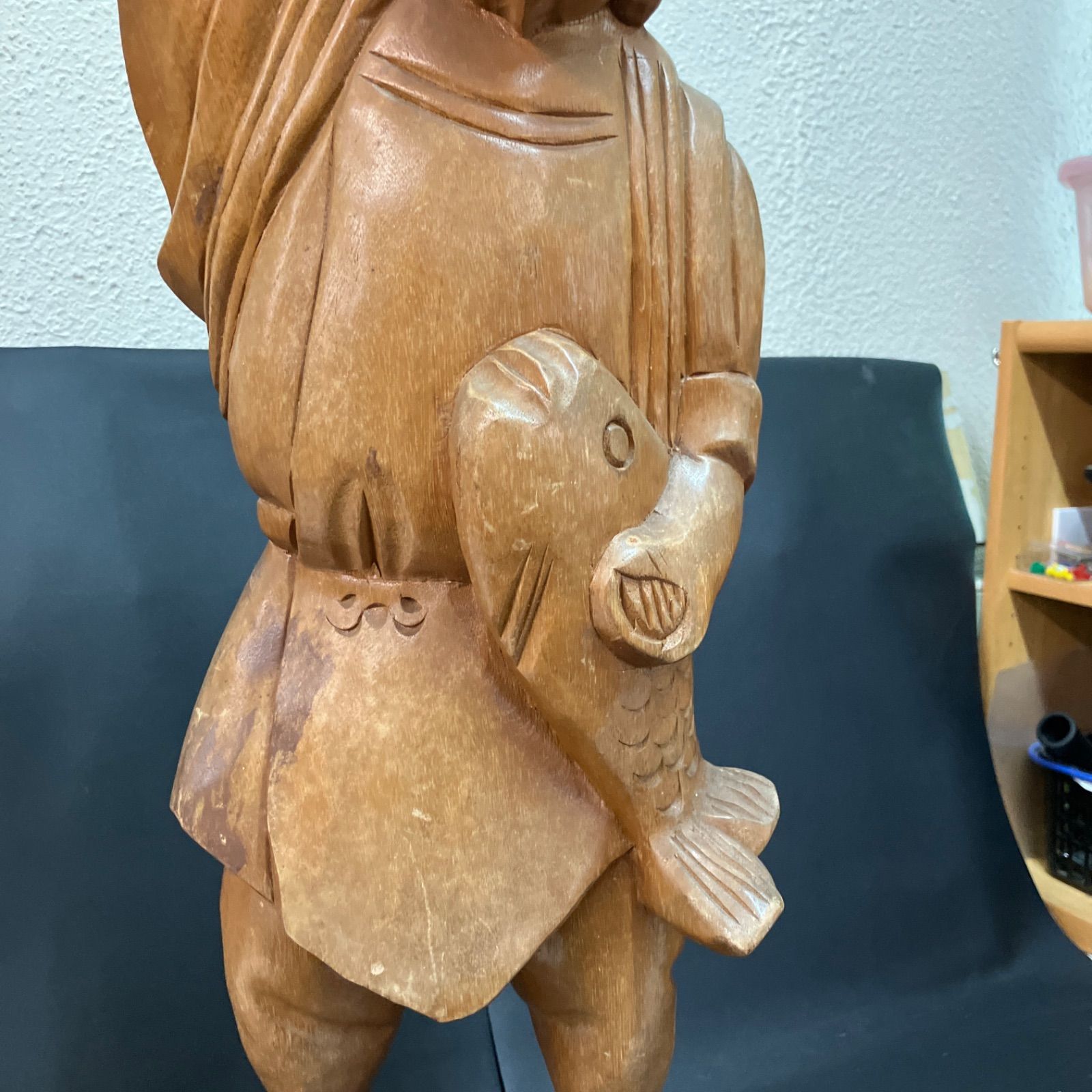 全長約90cm 七福神 木彫りのかなり大きくて立派な恵比寿様です