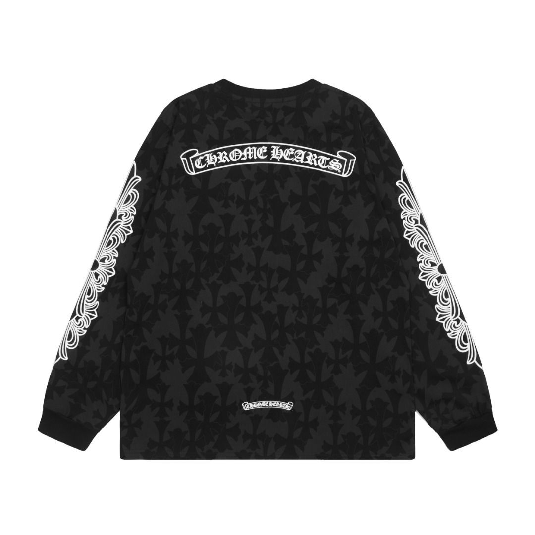 Chrome HeartsクロムハーツCH サンスクリットクロスプリントロングスリーブTシャツ