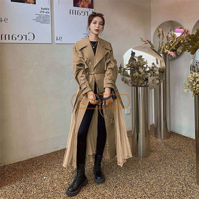 ロングコート アウター レディース 春 秋 シフォン 異素材 コート 大きいサイズ 3L 4L 透け感 テーラード 黒 韓国 ファッション トレンチコート スプリングコート アウター レディース 春 秋 ロング