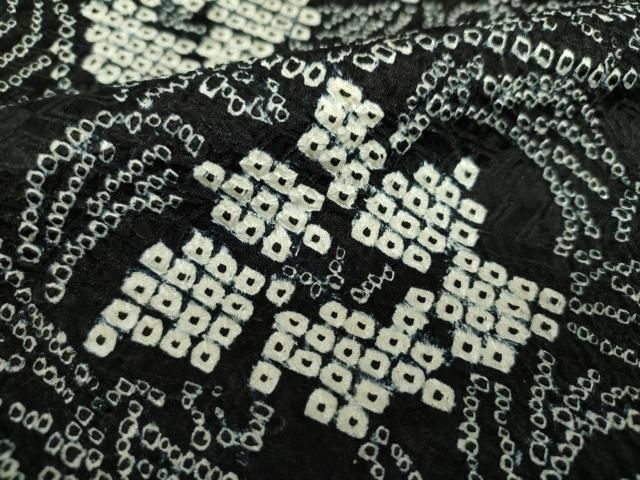 平和屋着物●上質な小紋　総絞り　花唐草文　黒地　正絹　逸品　DAAS3968ps 平和屋着物○上質な小紋 総絞り 花唐草文 黒地 正絹 逸品 DAAS3968ps