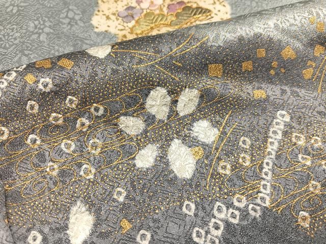 平和屋着物○訪問着 絞り 刺繍 草花文 金糸 正絹 逸品 AAAX0669zg