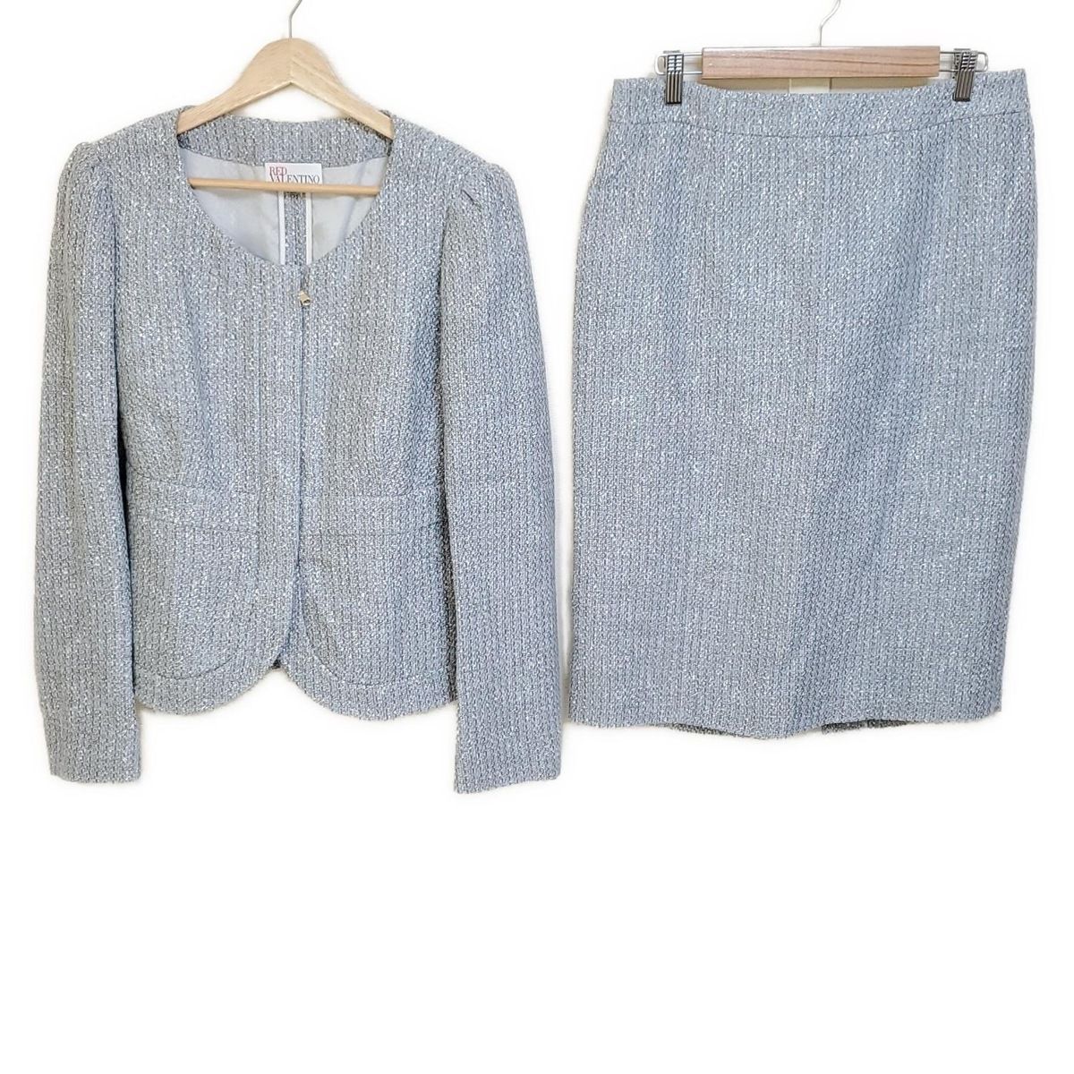 RED VALENTINO レッドバレンチノ スカートスーツ レディース - ライトブルー×黒 ラメ