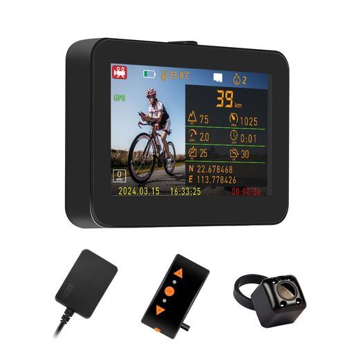 Motocam自転車ドライブレコーダー4.3インチHDディスプレイリアカメラ付きGPS有線リモコン30FPS防水防塵940赤外線暗視ライト防水IP67充電しながら記録連続270分録画 ループ録画USB給電可