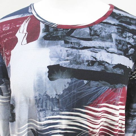 未使用品 ルイテミス LUITHEMIS 長袖 Tシャツ カットソー ロンT チュニック 44 灰系 グレー ストレッチ タグ付 総柄 レディース ルイテミス LUITHEMIS 長袖 Tシャツ カットソー ロンT
