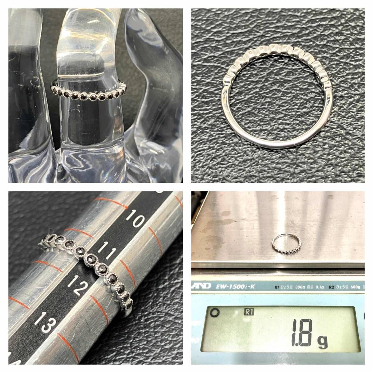新品仕上済み 黒石 デザイン リング K18 WG 11.5号 1.8g 金