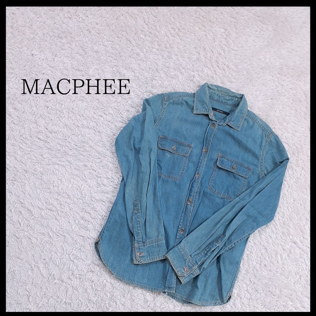 レディースM 38 MACPHEE トップス ブルー 青色 シンプル 長袖シャツ デニム風 コットン100% マカフィー 【17662