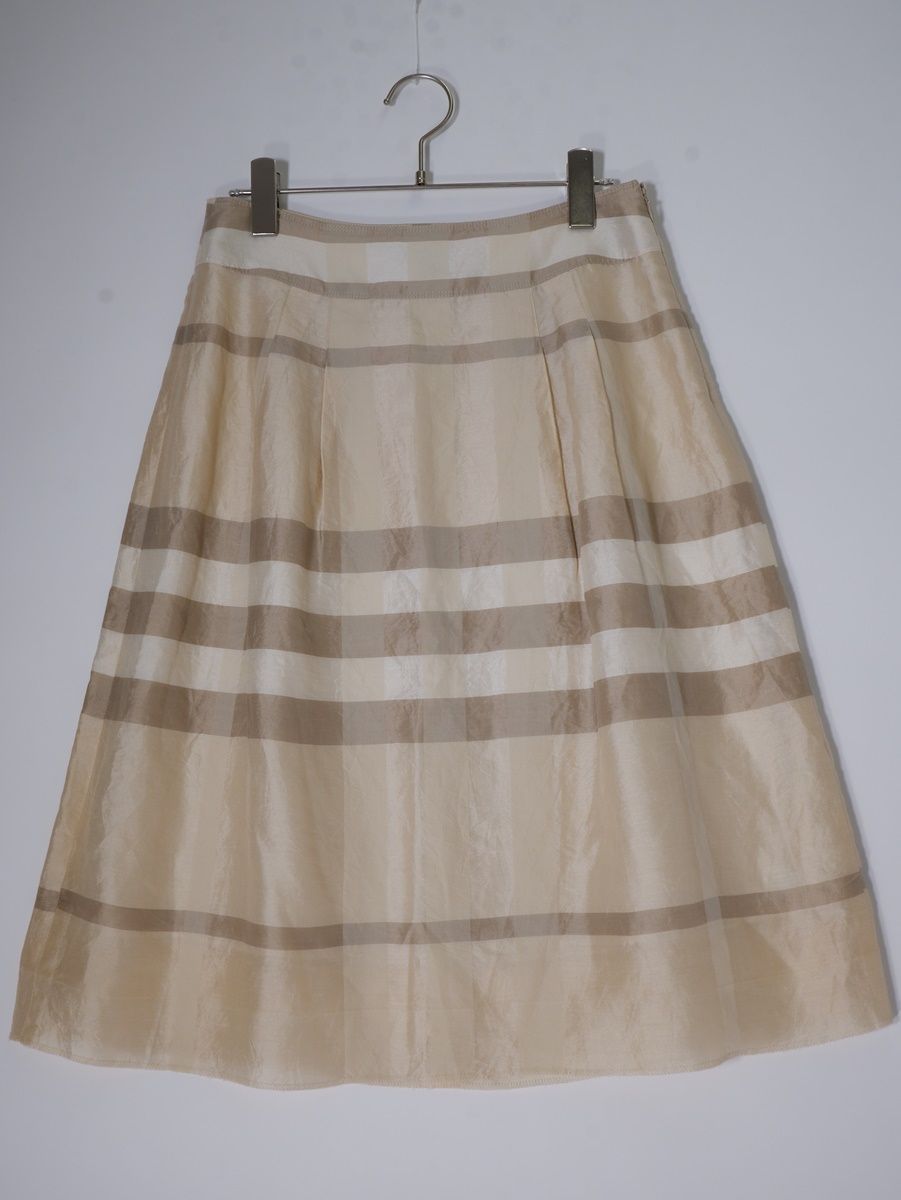 BURBERRY LONDONバーバリー ロンドン シルクリネン ビッグチェックタックフ スカート 38 LSKA78284