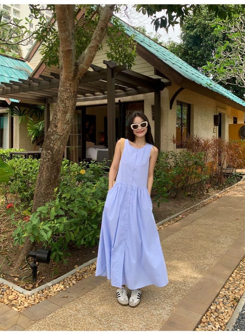 ノースリーブチェック柄ロングワンピース