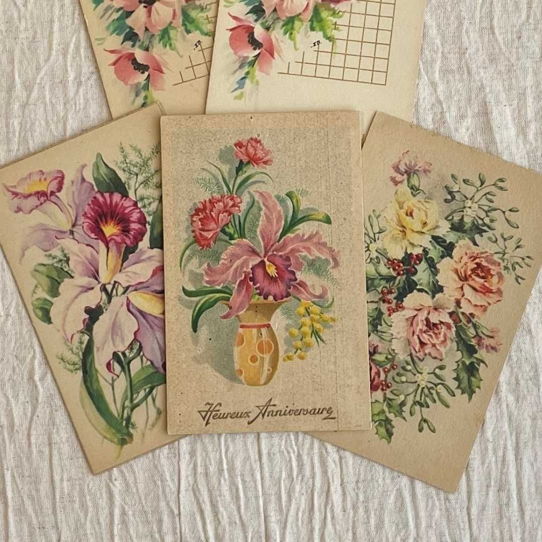 1902年花柄扇子型カレンダーカード　紙物　フランスアンティーク　エヴァンタイユ 1902年花柄扇子型カレンダーカード 紙物 フランスアンティーク
