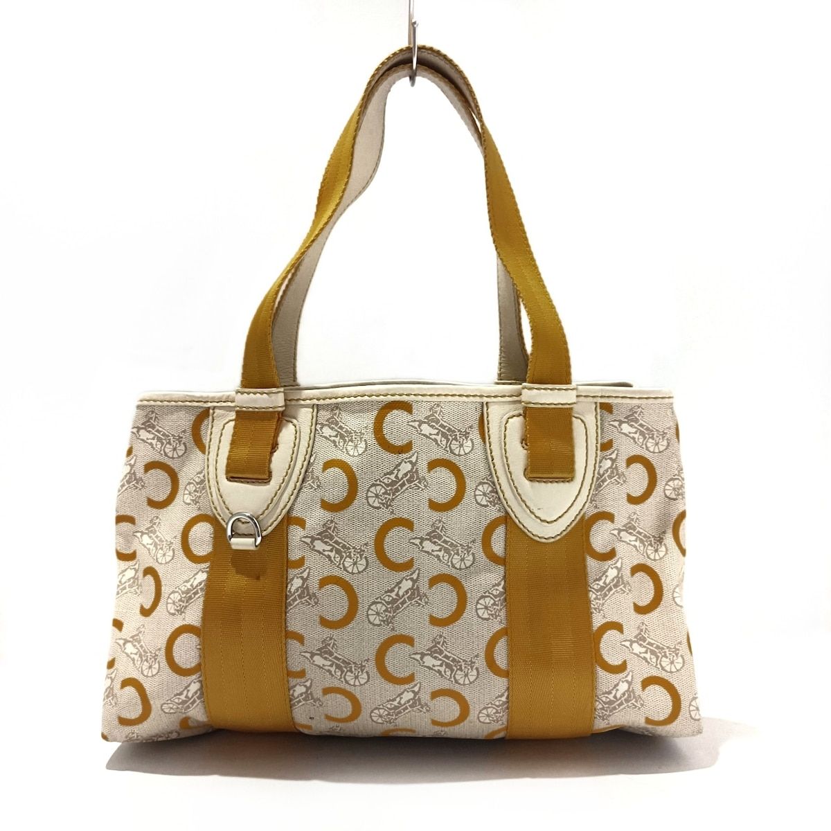 CELINE セリーヌ トートバッグ Cマカダム柄 グレーベージュ×ダークイエロー×アイボリー レザー